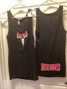 2 tops included MED & XL Black Tank Top with PINK “BUCK ME' Graphic